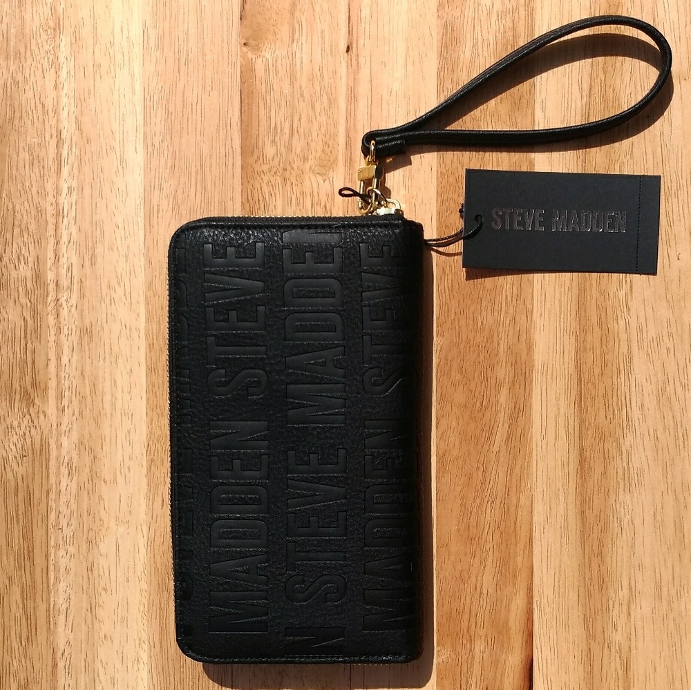 ★✩NEW★✩ STEVE MADDEN BLACK + GOLD WRISTLET WALLET - Picture 6 of 8